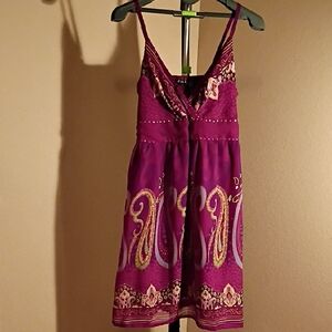 NWOT Elegant Paisley Embellished Midi Dress in Rich Purple & Burgundy Size 1X